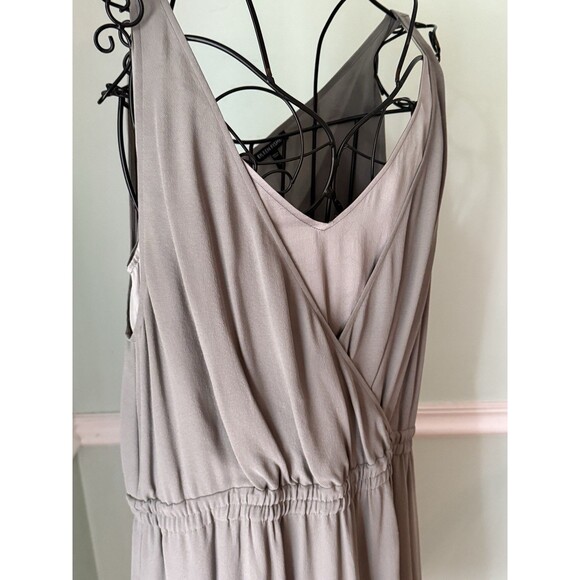 EILEEN FISHER Smoke Gray Silk Crepe Charmeuse Layered Double V Dress M - Picture 3 of 7